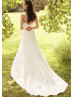 Plunging Neck Ivory Pleated Satin Open Back Simple Wedding Dress